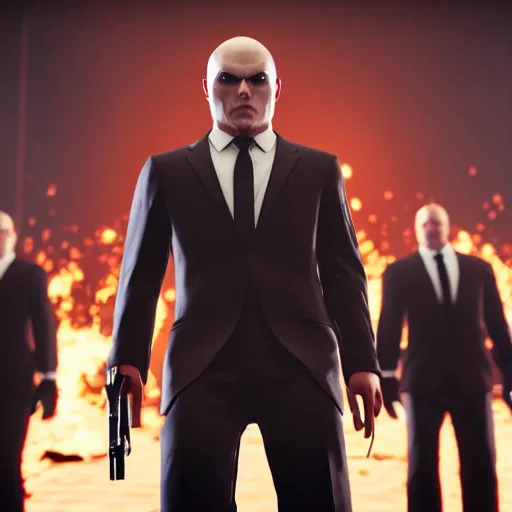 Image similar to agent 4 7 crashing his own funeral, hitman, unreal engine 5, 4 k, anti aliasing