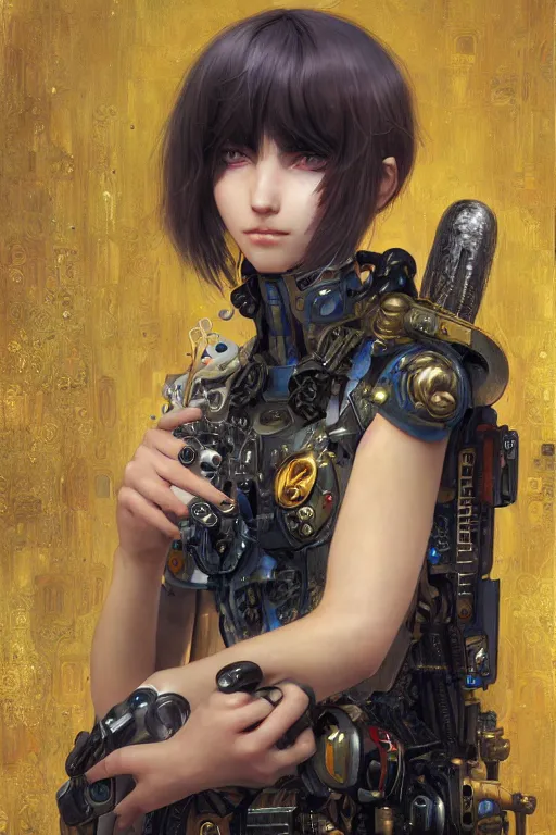 Prompt: portrait of beautiful young angel, cyberpunk, Warhammer, highly detailed, artstation, illustration, art by Gustav Klimt and Range Murata and Ilya Kuvshinov and Sakimichan