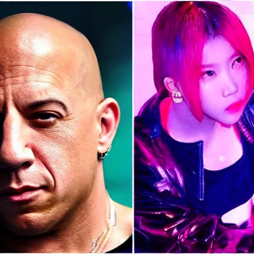 Image similar to vin diesel is a kpop singer, kda, blackpink
