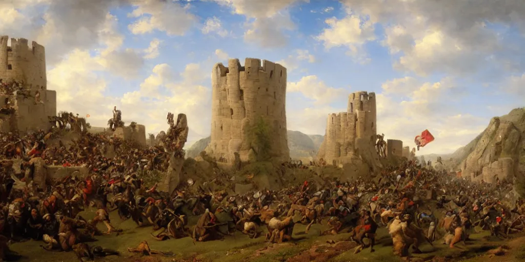 Image similar to landscape portrait of a marmots storming the bastille, by william sidney mount, trending on artstation