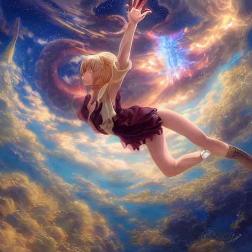 Lexica - Anime girl falling in space beautiful stars and galaxys full human  digital art soft