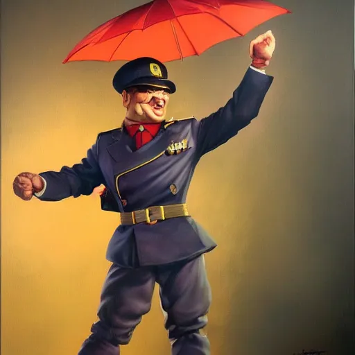 Image similar to ultra realistic painting of mr bean as m. bison from street fighter, art by frank frazetta, 4 k, ultra realistic, highly detailed, epic lighting