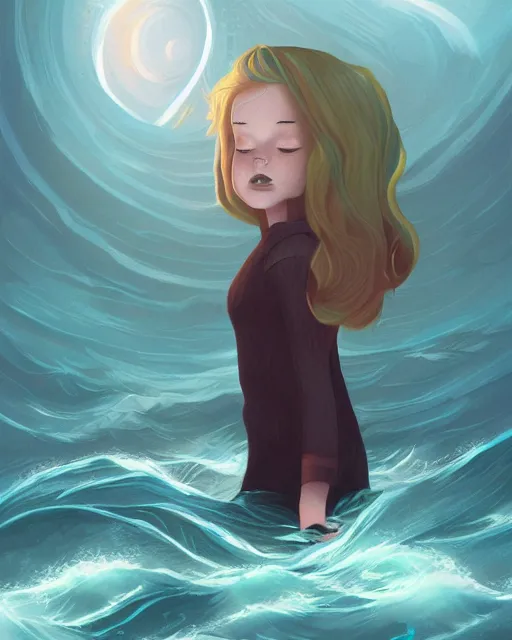 Prompt: ocean waves beneath starlight, loish, lois van baarle, android jones and rhads, digital art