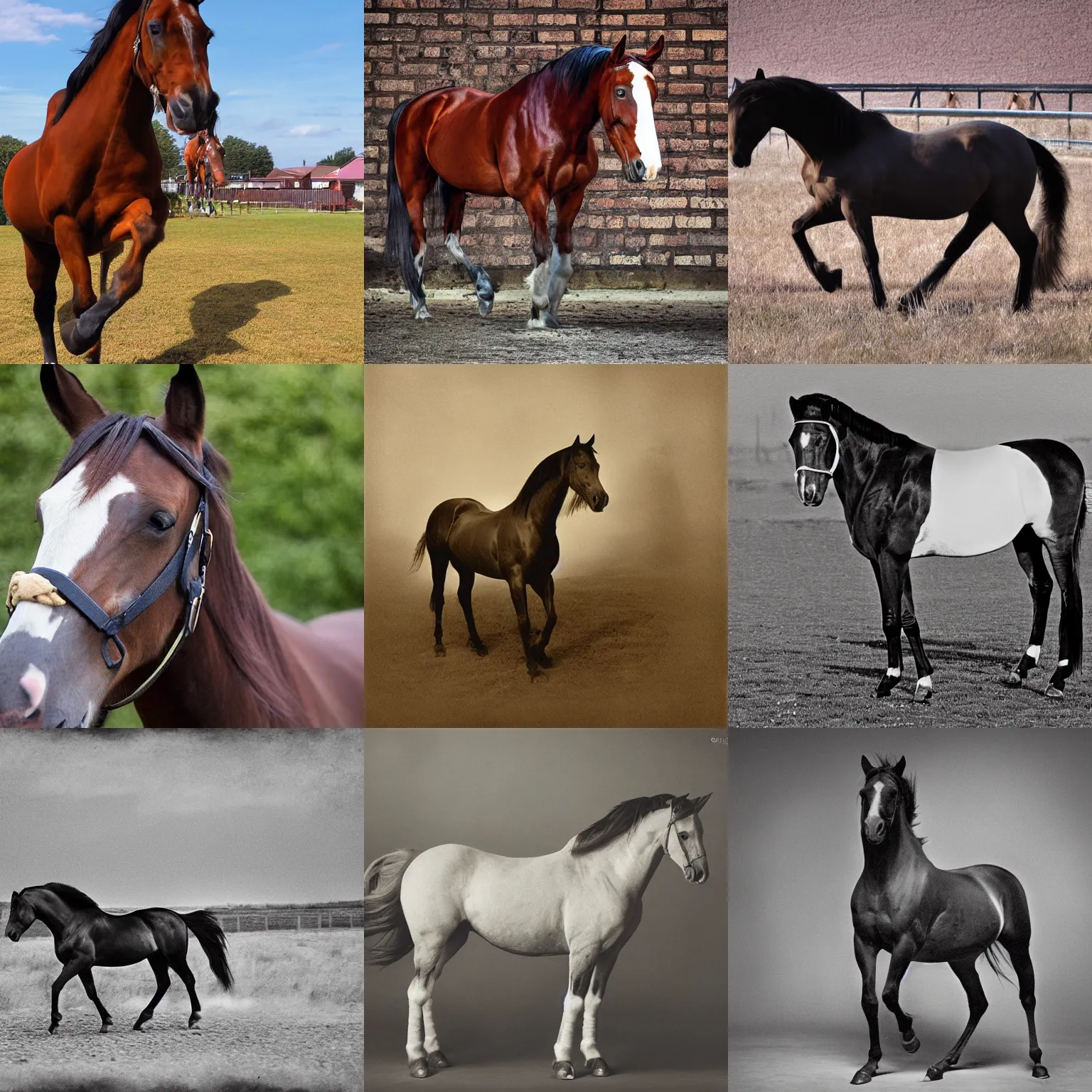Prompt: a horse with 6 six legs, photograph