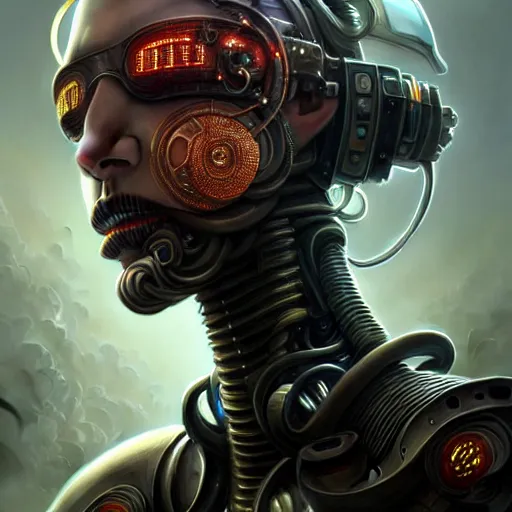 Prompt: low angle shot of a cyberpunk robot character, intricate, elegant, highly detailed, centered, digital painting, artstation, concept art, front shot, smooth, sharp focus, illustration, artgerm, Tomasz Alen Kopera, Peter Mohrbacher, donato giancola, Joseph Christian Leyendecker, WLOP, Boris Vallejo