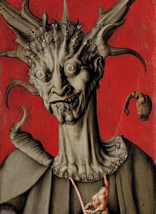 Image similar to red devil Gargoyle, Medieval painting by Jan van Eyck, Hieronymus Bosch, Florence