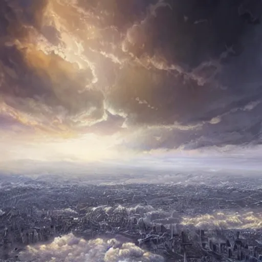 Image similar to world covered with enormous clouds, slightly visible ice covered world, matte painting, concept art, illustration highly detailed artwork cinematic hyper realistic