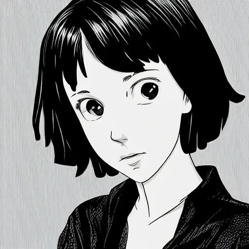 Image similar to Millie Bobby Brown in black and white anime