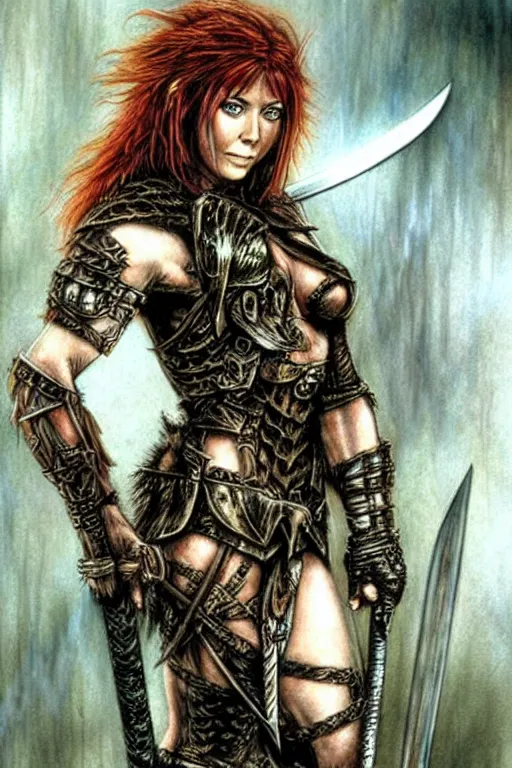 Prompt: alyson hannigan as barbarian warrior by luis royo