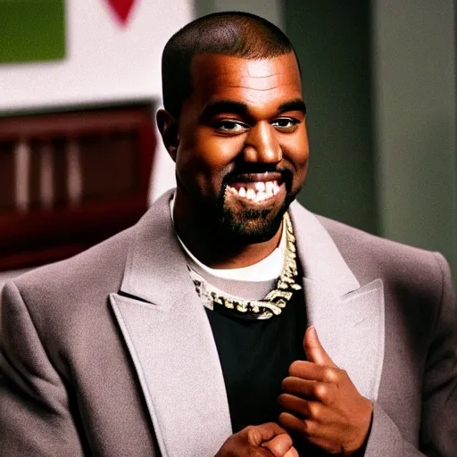 Image similar to Kanye West smiling and giving a thumbs up for a 1990s sitcom tv show, Studio Photograph, portrait C 12.0