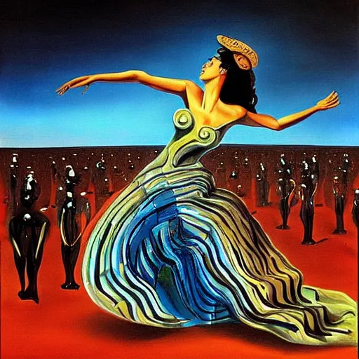 Prompt: Carmen sings beautifully, mesmerizing a crowd and shattering worlds- contest-winning artwork by Salvador Dali
