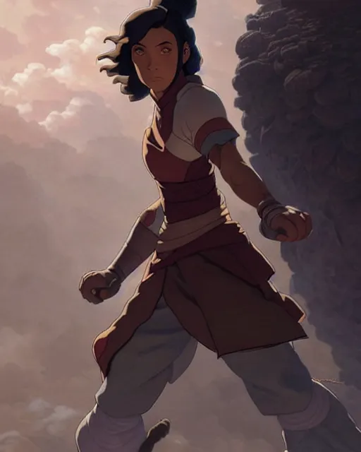 Image similar to korra from the legend of korra, character portrait, concept art, intricate details, highly detailed by greg rutkowski, michael whelan and gustave dore