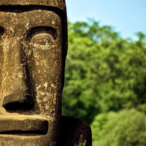 Image similar to a high detail photo of a moai wearing headphones