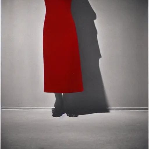 Image similar to photo of a woman in a red dress by arnold newman. professional photography.