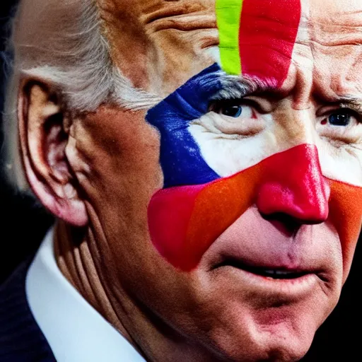 Image similar to Joe Biden with colorful clown makeup all over his face