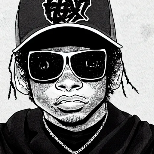 Prompt: manga panel of eazy - e in the style of kentaro miura, 8 k, 4 k, masterpiece, trending on artstation