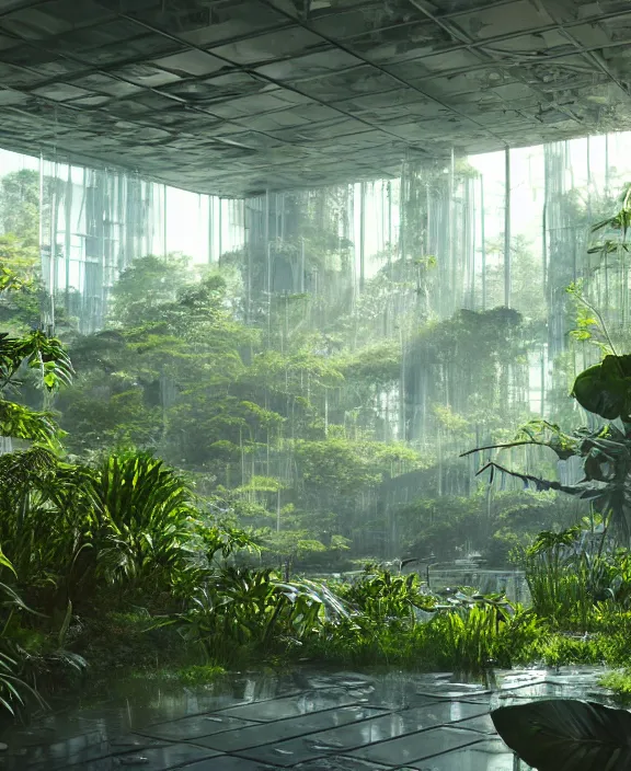 Image similar to intricate transparent clear see - through image of forge, lush botany, brutalism environment, ultra realistic, concept art, psychedelic, photorealistic, octane render, 8 k, unreal engine. art by nori inoguchi and sam kaplan and zachary goulko and christopher marley