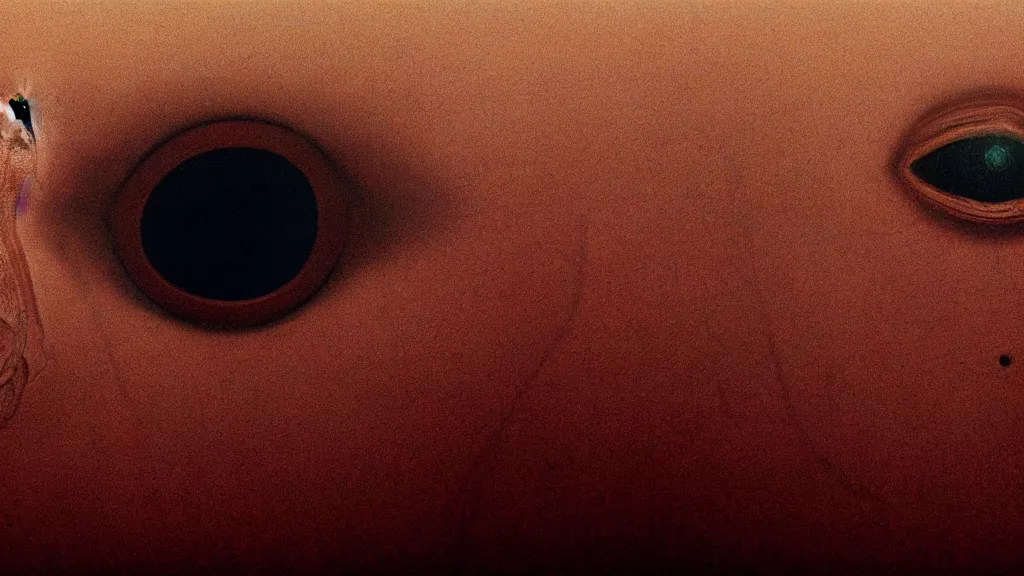 Prompt: the strange creature in my eye, film still from the movie directed by denis villeneuve and david cronenberg with art direction by salvador dali and zdzisław beksinski, wide lens