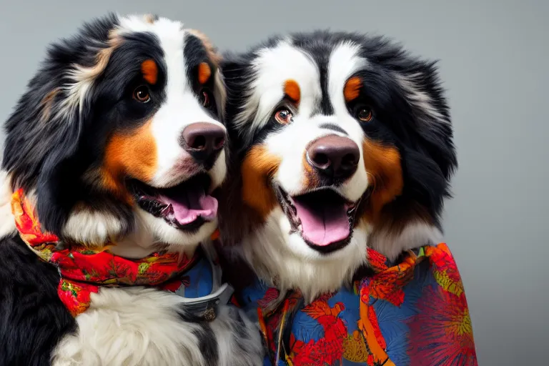 Prompt: a sexy anthropomorphic male Bernese Mountain Dog fursona wearing a kimono, cinematic, highly detailed, 4k