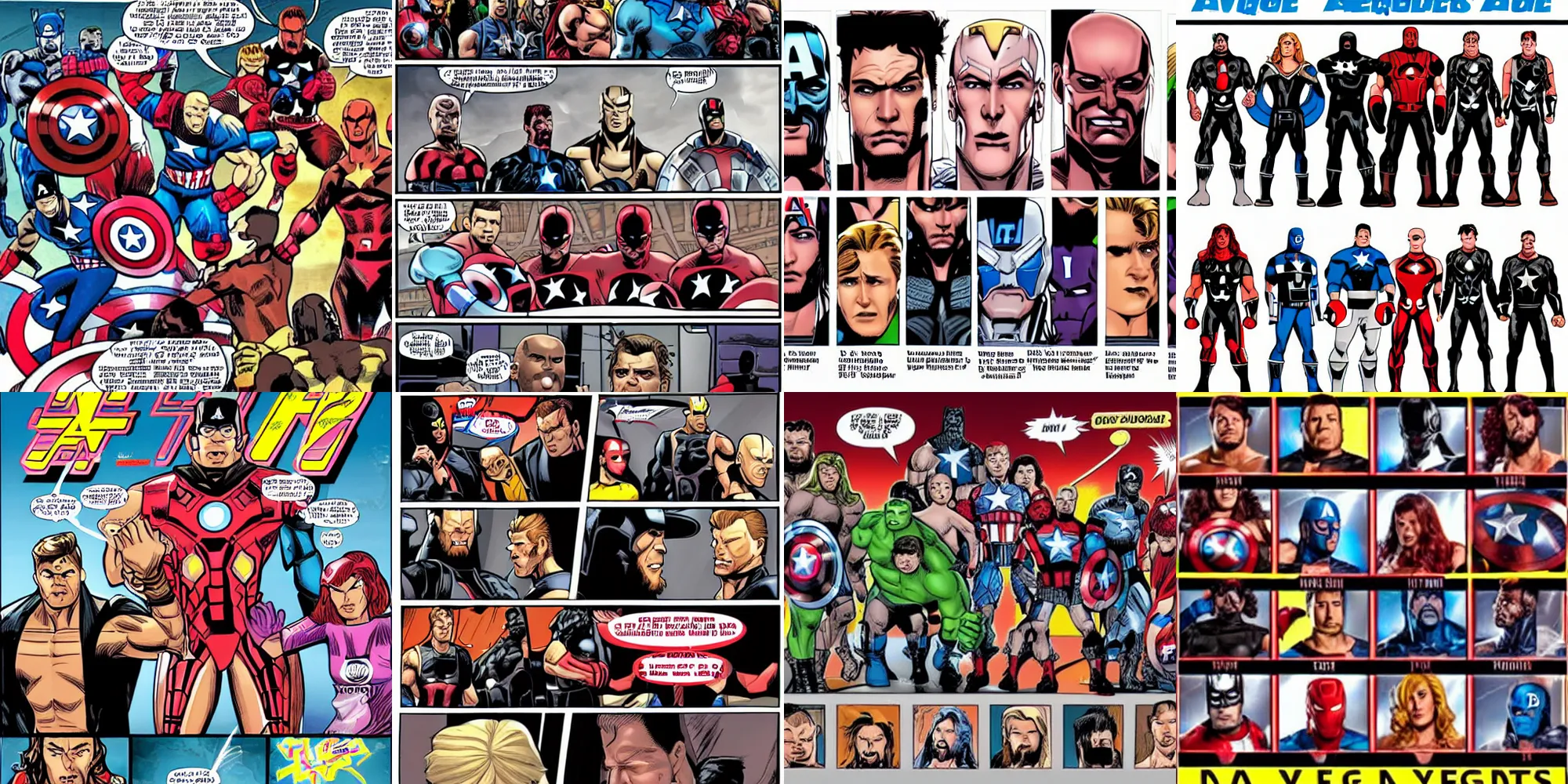 Prompt: wwe roster as the avengers from comic the avengers move
