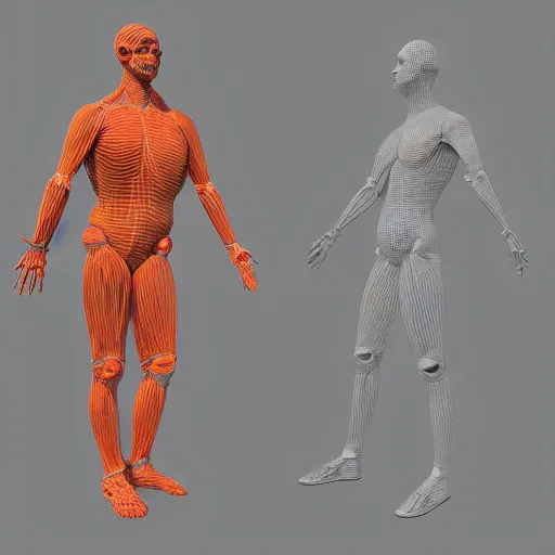 Prompt: detailed 3D mesh of human body sculpture, anatomically correct, mesh, 3D detailing, blender model space
