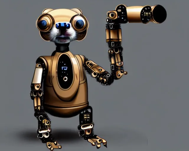 Image similar to futuristic steampunk ferret - shaped robot, cyberpunk ferret - shaped mechanical robot