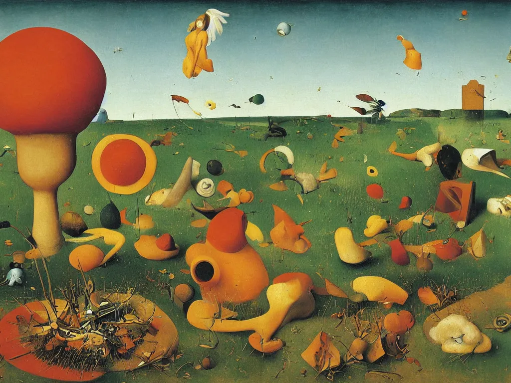 Prompt: art in the age of mechanical germination. painting by bruegel. agnes pelton, max ernst, rene magritte,