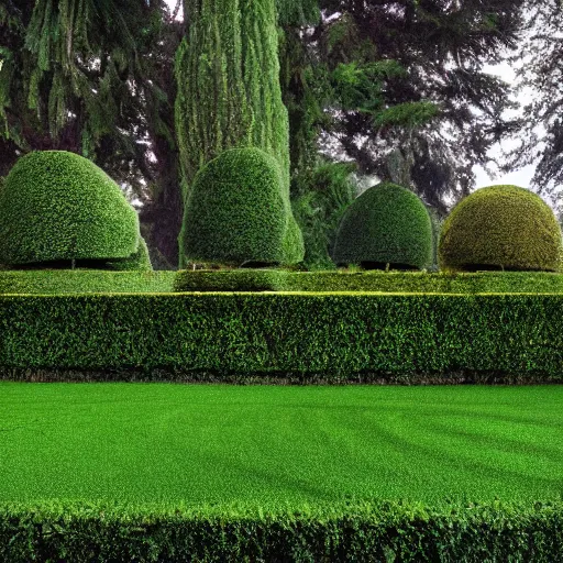 Image similar to a hedge bush masterfully shaped like Abe Lincoln in the center of a hedge maze, 4k, realistic lighting, realistic shadows