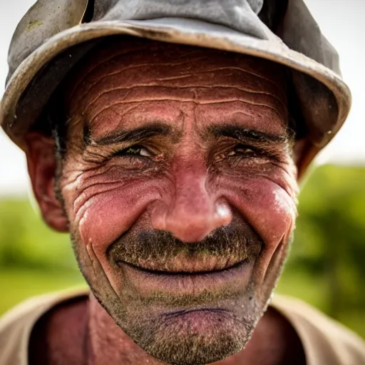 Prompt: close up face male portrait of a farmer who has just finished fighting a fire on his property