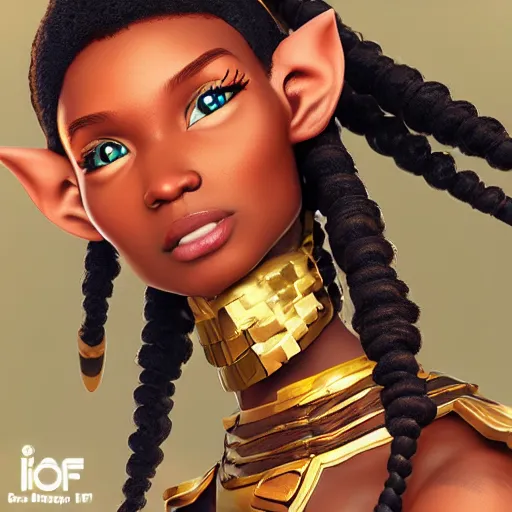 Image similar to beautiful afroame elf, clash royal style characters, unreal engine 5, octane render, detailed, cinematografic, cinema 4 d