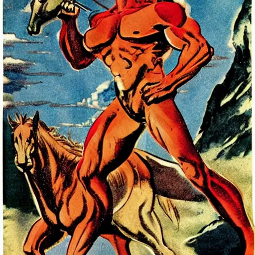 Image similar to a centaur // ditko x frazetta