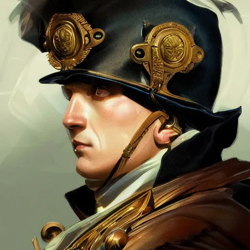 Prompt: Fierce Napoleon, closeup, intricate, elegant, highly detailed, digital painting, artstation, concept art, matte, sharp focus, illustration, art by Artgerm and Greg Rutkowski and Alphonse Mucha