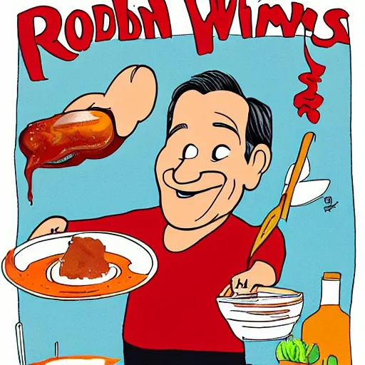 Image similar to robin williams sinking into a pit of bbq sauce, reaching towards the camera, childrens book illustration