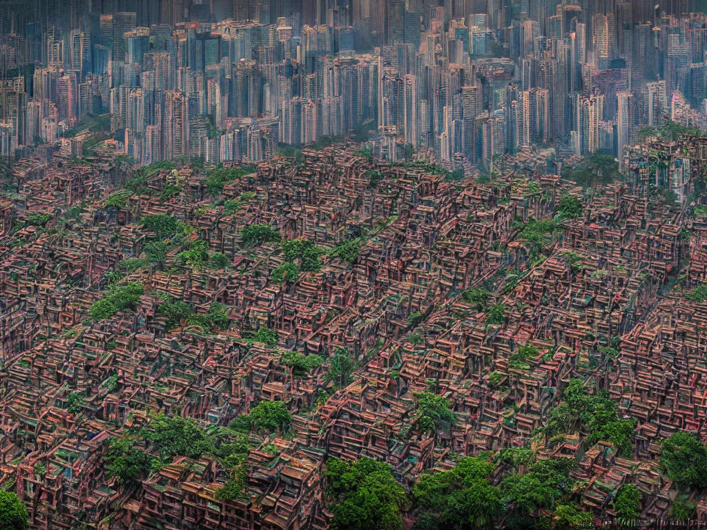 Prompt: kowloon walled city by marc adamus, 4 k, photograph, professional, hdr, color corrected, highly detailed, sharp focus