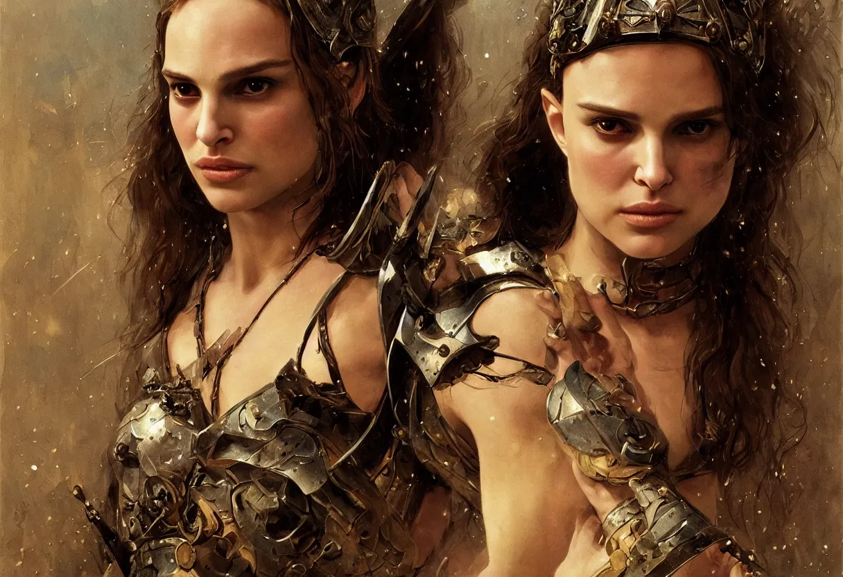 Image similar to young natalie portman as mathilda, legendary warrior, heroic, lord of the rings, tattoos, decorative ornaments, battle armor, by carl spitzweg, ismail inceoglu, vdragan bibin, hans thoma, greg rutkowski, alexandros pyromallis, perfect face, fine details, realistic shading photorealism