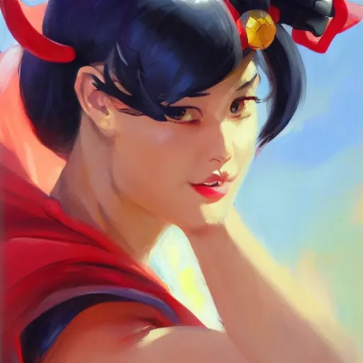 Image similar to greg manchess portrait painting of sailor mars as overwatch character, medium shot, asymmetrical, profile picture, organic painting, sunny day, matte painting, bold shapes, hard edges, street art, trending on artstation, by huang guangjian and gil elvgren and sachin teng