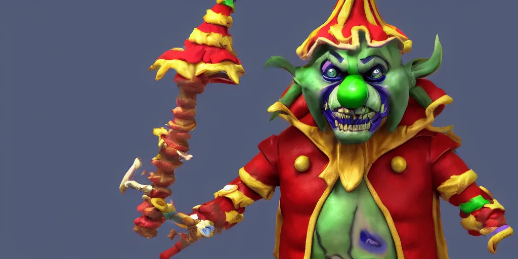 Prompt: a 3d sculpt of an evil circus clown animatronic circus mascot, world of warcraft, league of legends