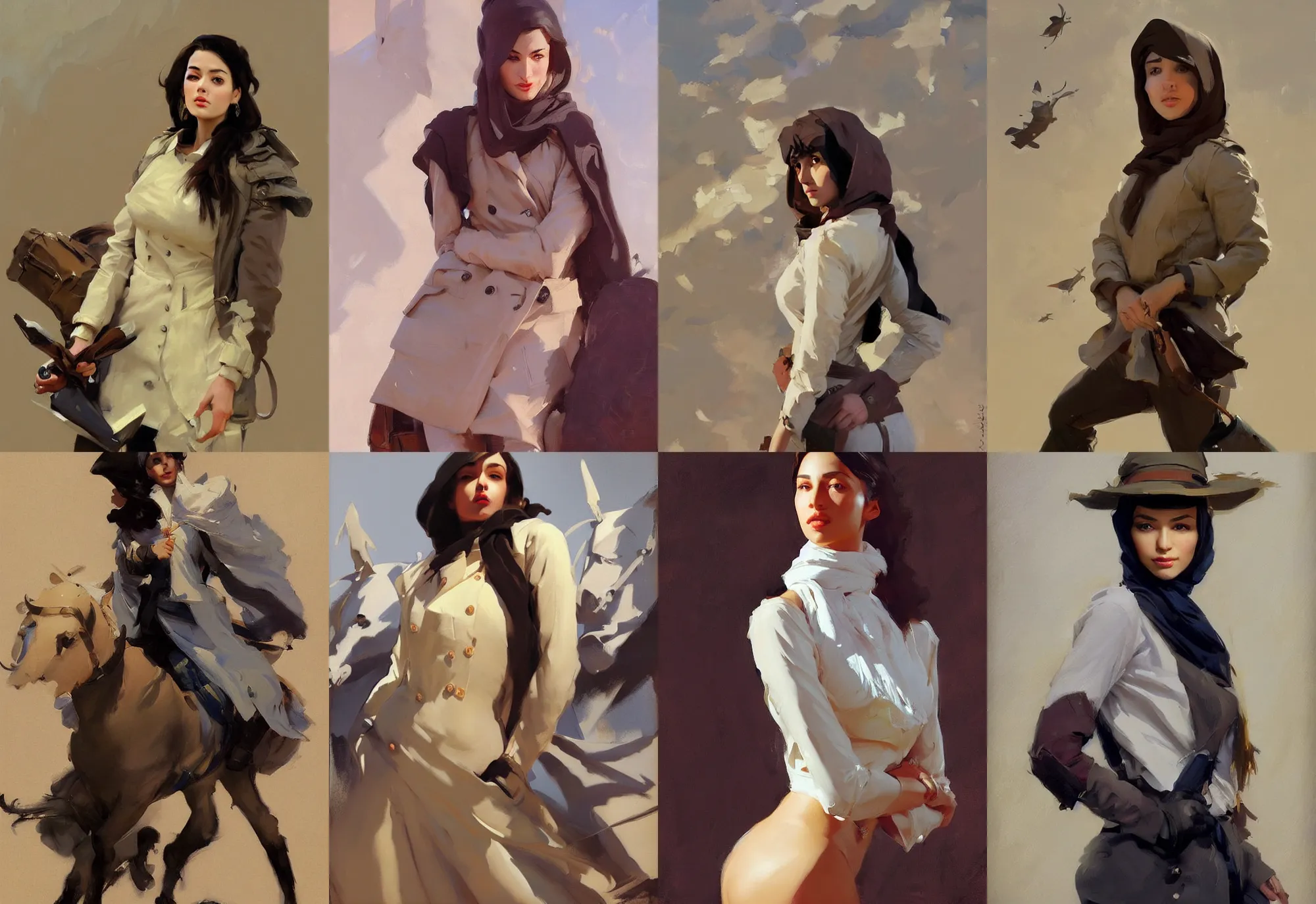 Image similar to portrait of russian iranian asian model girl jodhpurs winter traveler greg manchess painting by sargent and leyendecker, studio ghibli, fantasy, medium shot, asymmetrical, intricate, elegant, matte painting, illustration, hearthstone, by greg rutkowski, by greg tocchini, by james gilleard, by joe fenton