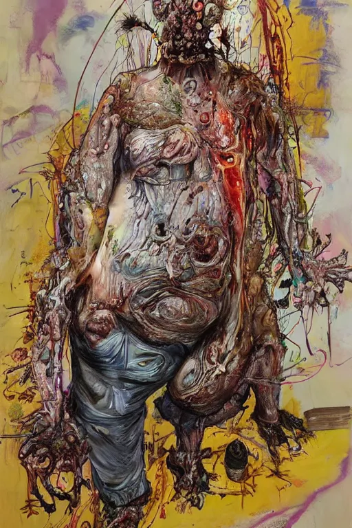 Prompt: Big Chungus full body shot, hyper-realistic oil painting, Body horror, biopunk, by Ralph Steadman, Francis Bacon, Hunter S Thompson
