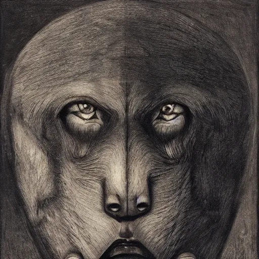 Image similar to head of a half man half wolf by Odd Nerdrum, by Francisco Goya, by M.C. Escher, fairy-tale illustration style, very detailed, colorful, beautiful, eerie, surreal, psychedelic