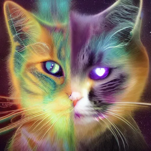 Image similar to strange attractor, but with cats in cyberspace, fantasy