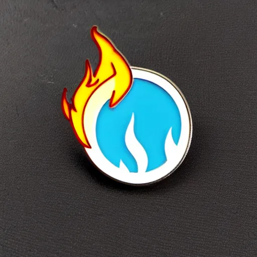 Prompt: simple yet detailed, fire warning flame enamel pin design