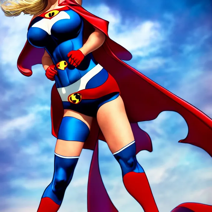 Prompt: photograph of kate upton as powergirl. Extremely detailed. 8k