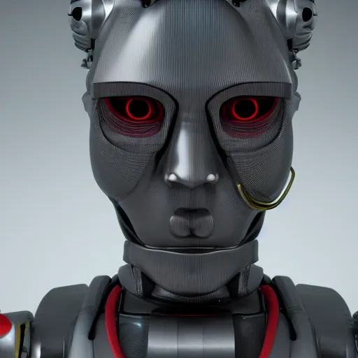 Image similar to an amazing robot-helmet, robotic head-bust portrait, of a sci-fi, human robot hybrid with weaponized systems built into the 3d helmet, cgi, zbrush, blender, octane render