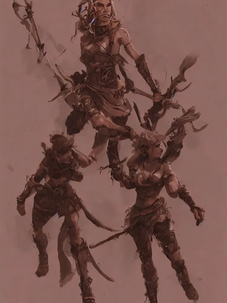 Prompt: warrior woman, by disney concept artists, blunt borders, rule of thirds