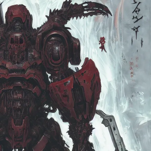 Image similar to doom slayer, painted by tsutomu nihei, painted by stanley lau