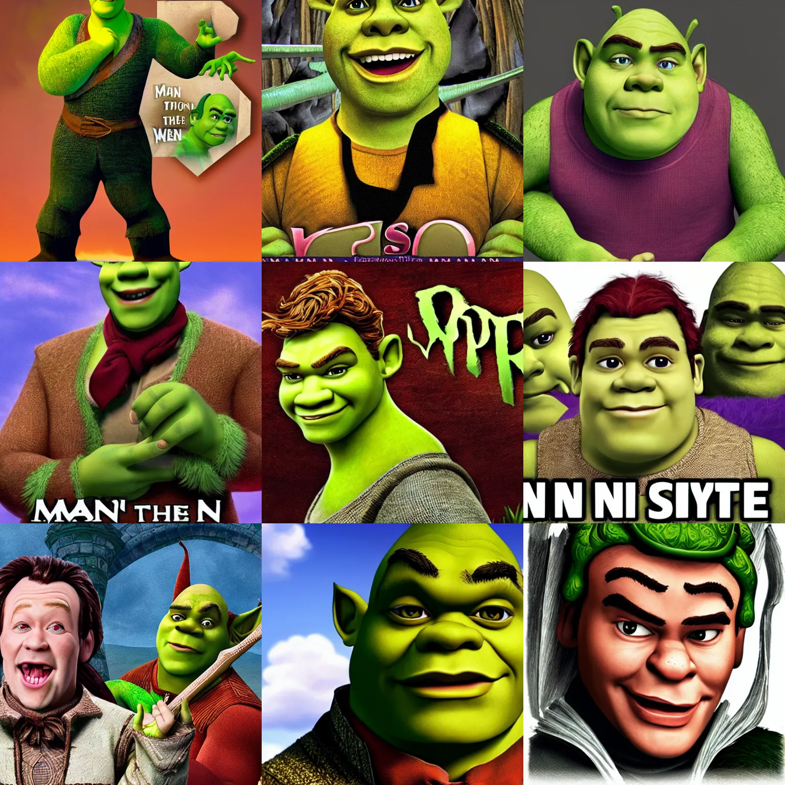 Prompt: man in the style of shrek the movie