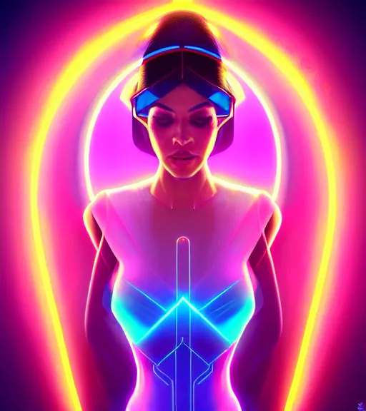 Prompt: symmetry!! latina princess of technology, solid cube of light, hard edges, product render retro - futuristic poster scifi, lasers and neon circuits, beautiful woman latina princess, intricate, elegant, highly detailed, digital painting, artstation, concept art, smooth, sharp focus, illustration, dreamlike, art by artgerm