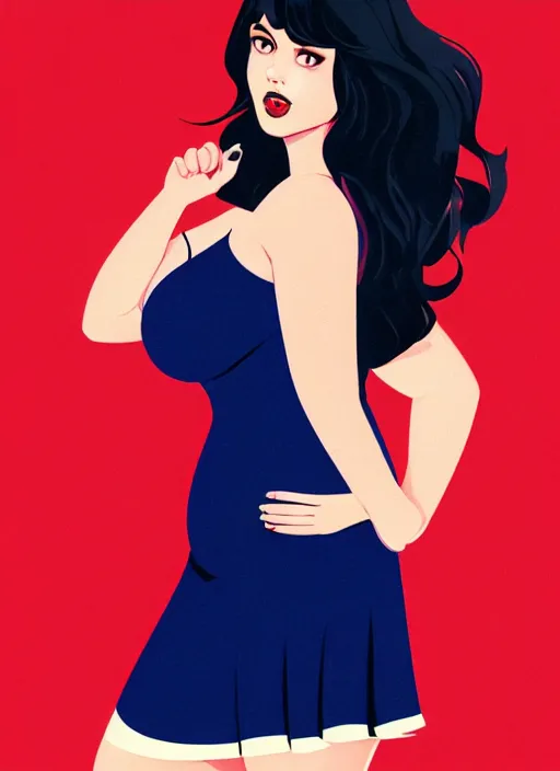 Image similar to full body portrait of teenage veronica lodge, obese, bangs, sultry, realistic, sultry smirk, wavy hair, red skirt, fat, belly, intricate, elegant, glowing lights, highly detailed, digital painting, artstation, concept art, smooth, sharp focus, illustration, art by wlop, mars ravelo and greg rutkowski