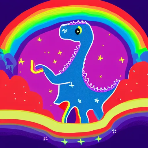 Prompt: a dinosaur in the shape of an unicorn in rainbow colors